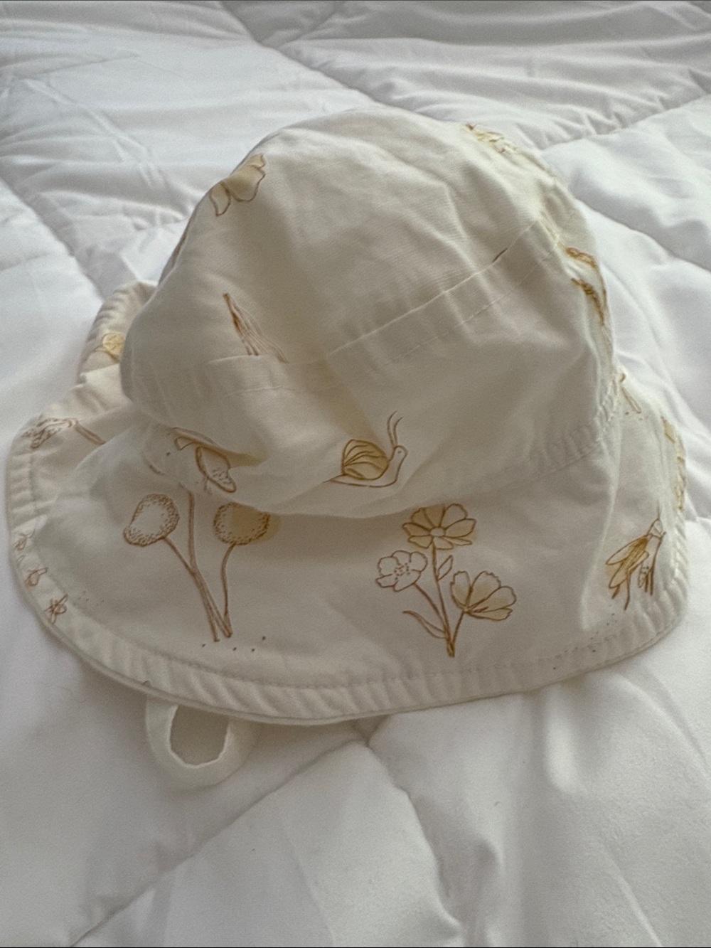 Kids Cream Floral Sun Hat with Yellow Botanical Print